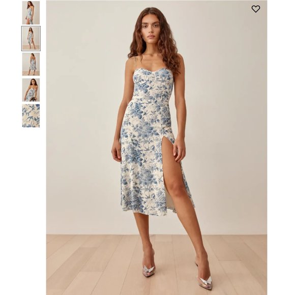 Reformation White and Blue Midi Dress - Picture 3 of 9